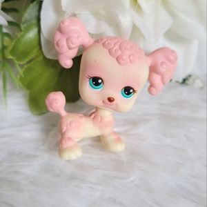 Littlest Pet Shop LPS #255 Poodle Puppy Dog Pink White Blue Eyes Hasbro 2004